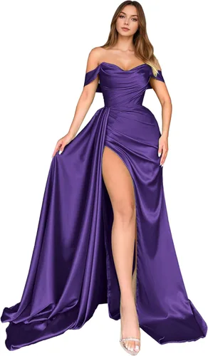 Vista 17 de Dream Wedding Vestidos de fiesta de satén con hombros descubiertos con Agua