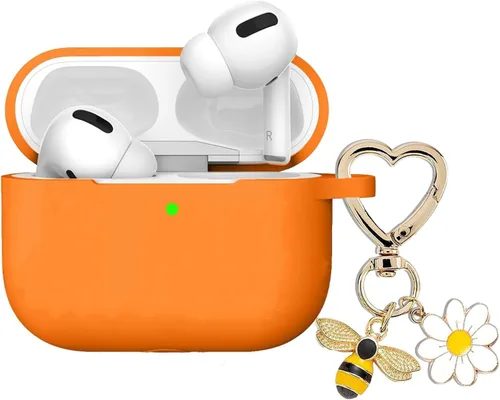 Vista 17 de Funda para Airpods Pro 2 con llavero, funda protectora de silicona suave rosa para Apple Airpods Pro Gen 2, LED frontal visible