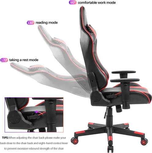 Vista 3 de Silla de juegos con respaldo alto, silla de escritorio para oficina en casa, estilo de carreras, cómoda silla de jugador con piel sintética