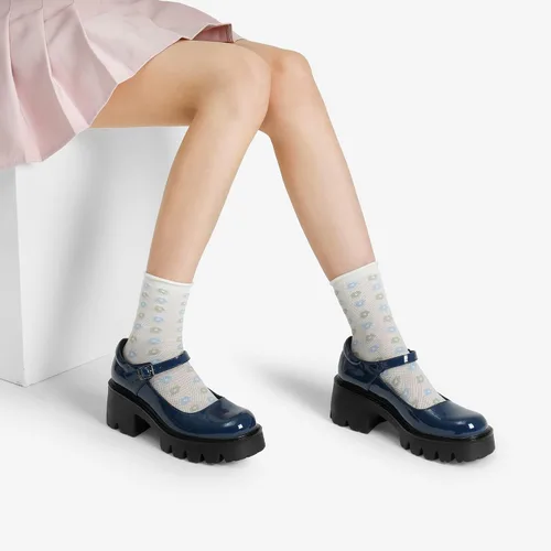 Vista 5 de DREAM PAIRS Zapatos Mary Janes para mujer, vestido de plataforma, tacón bajo, tacón grueso, punta redonda, correa de tobillo, zapatos Oxfords