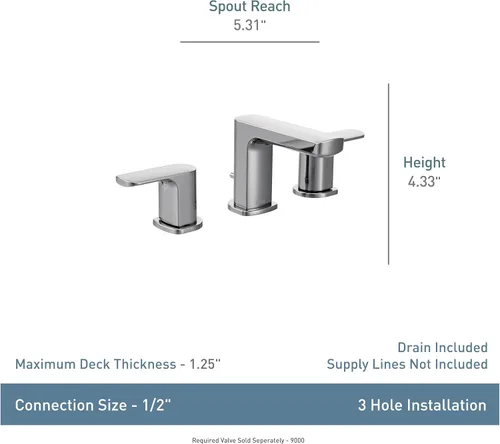 Vista 8 de Moen Rizon T6920 - Grifo de baño de dos manijas cromado, requiere válvula, T6920