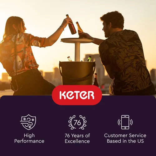 Vista 8 de Keter Go Bar - Enfriador portátil de cerveza y vino de 4.2 galones con asa y mesa desplegable para exteriores, perfecto para tu patio, picnic