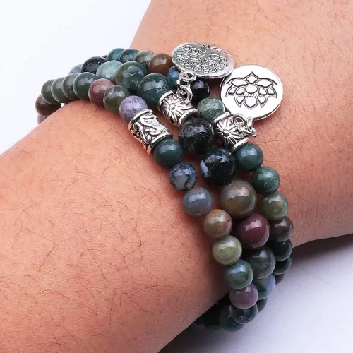 Vista 5 de UEUC 7 - Brazalete curativo de 7 chakras de hematita para mujer, juego de brazalete difusor con dije de flor de loto para yoga o reiki, brazalete