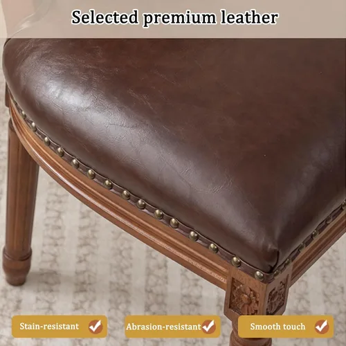 Vista 7 de Juego de sillas de comedor de madera 1/2/4, sillas de cocina tapizadas con asiento de cuero, silla de comedor rústica, silla lateral sin brazos