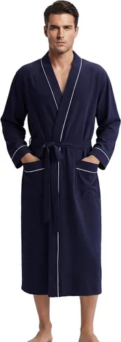 Vista 11 de U2SKIIN Mens 100% Cotton Cozy Robe, Ultra Soft Lightweight Bathrobe for Men Negro