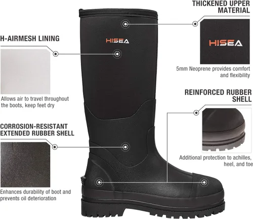 Vista 3 de HISEA - Botas de trabajo para hombre, botas de lluvia de neopreno, botas para barro con suela aislante