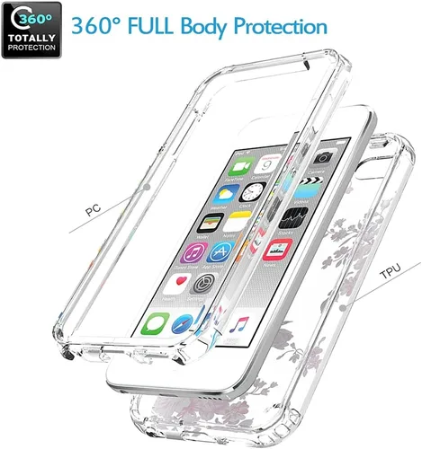Vista 3 de Funda para iPod Touch 6/iPod Touch 5/iPod Touch 7 para niñas, bonita funda floral de TPU transparente a prueba de golpes para iPod Touch 5th/6th/7th