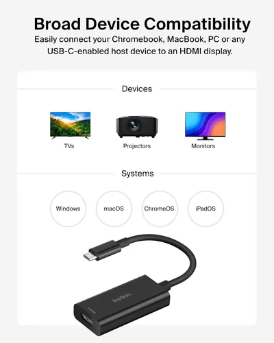 Vista 5 de [Usado] Belkin Adaptador USB C a HDMI 2.1, 8K@60Hz, HDR para MacBook, Chromebook