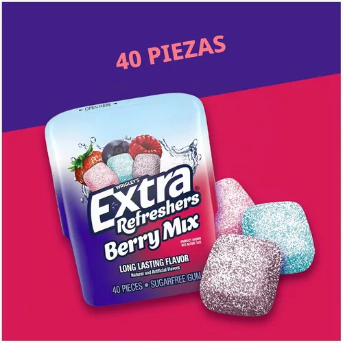 Vista 4 de EXTRA Refreshers Berry Mix - Goma de mascar sin azúcar, botella de 40