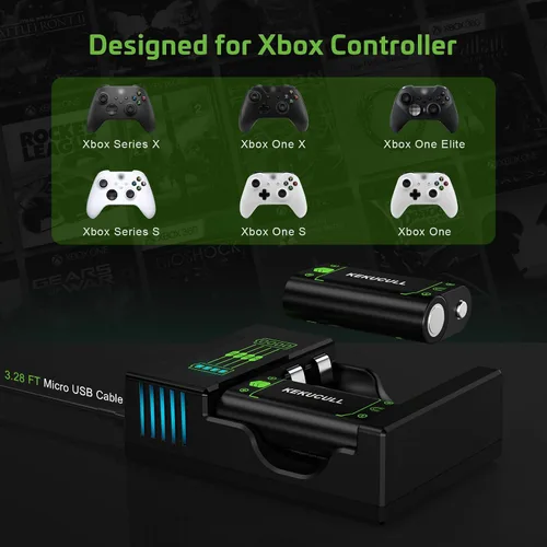 Vista 2 de Paquete de baterías recargables con estación de carga compatible con Xbox Series XSXbox One Wireless Controller, 2 baterías recargables de 2500 mAh