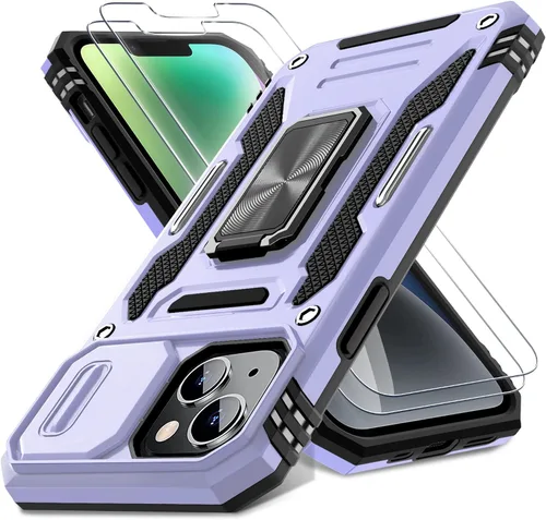 Vista 16 de DEERLAMN Funda para iPhone 13/iPhone 14 de 6.1 pulgadas con cubierta deslizante para cámara + protector de pantalla (2 paquetes), soporte de anillo