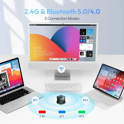 Vista 2 de XBG B15 Ratón inalámbrico Tri-Mode, Bluetooth 5.0/4.0 y 2.4G, 5 niveles ajustables de DPI, recargable por Type-C con indicador de batería de 3