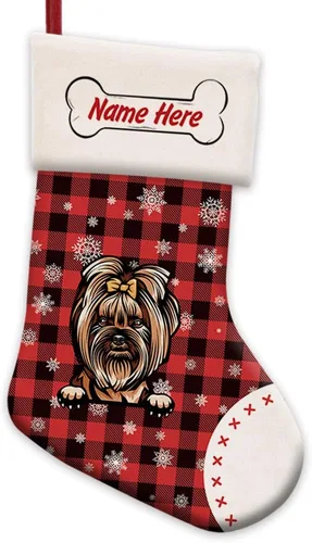 Vista 11 de Foto personalizada, Feliz Navidad, búfalo rojo, a cuadros, feliz perro, calcetín de Navidad, copo de nieve, decoración de vacaciones, calcetín