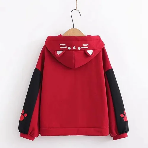 Vista 3 de Aobiono Kawaii Anime Cat Sudadera con capucha japonesa estética para niña, orejas de gato, linda sudadera de dibujos animados Y2K Harajuku