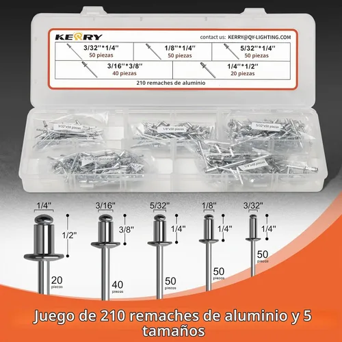 Vista 3 de Kerry Pistola de remache de 14 pulgadas, remachadores pop de 1/4 pulgadas con 210 remaches, kit de herramientas de remache de dos manos resistente