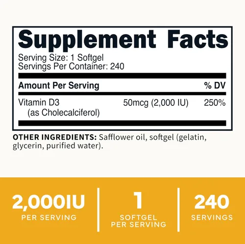Vista 2 de Type Zero Vitamina D3 2000 iu, 240 cápsulas blandas, sin OMG y sin gluten