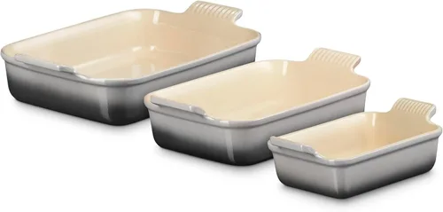 Vista 7 de Le Creuset - Set de 3 platos rectangulares de cerámica Heritage, alcachofa