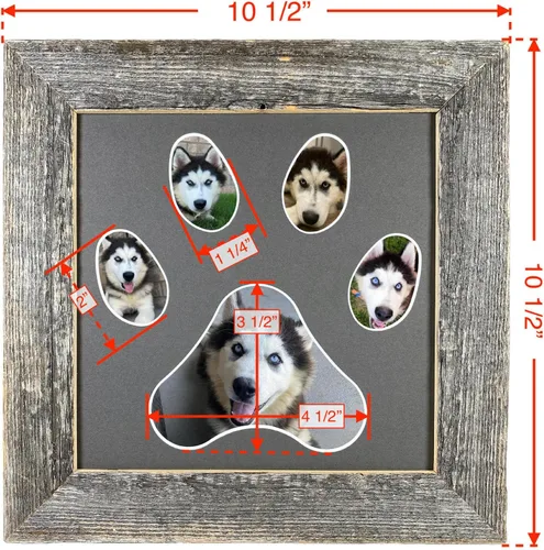 Vista 5 de BARNWOODUSA - Marco de collage de huellas de perro o gato, marco de fotos de 5 aperturas para mascotas, conmemoración del viaje de la mascota, gris