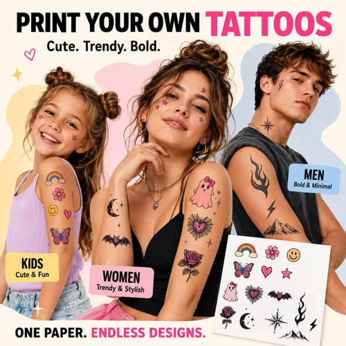 Vista 2 de 8 hojas de papel de tatuaje temporal imprimible para impresora de inyección