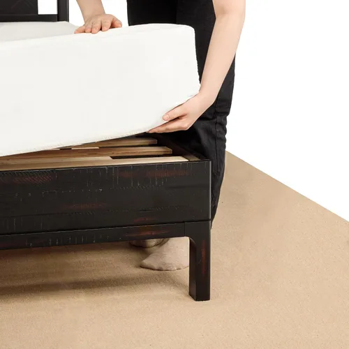 Vista 10 de Bme Ethan - Base de cama Queen con cabecera de diamante, moderna de mediados de siglo, madera de acacia maciza, no necesita somier, se adapta a