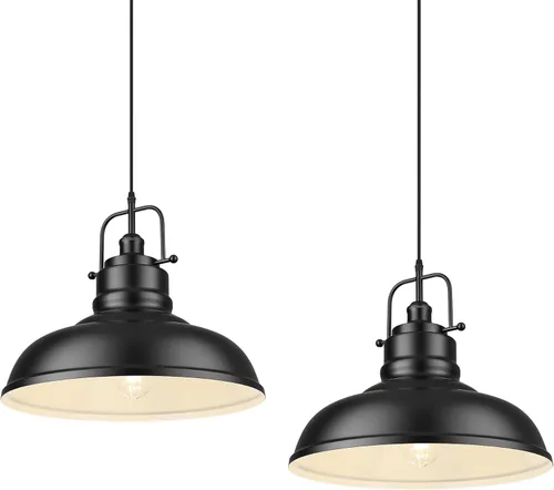 Vista 10 de zeyu Lámpara colgante industrial de 1 luz, lámpara colgante de 11 pulgadas para isla de cocina, pantalla de cúpula de metal en acabado negro mate
