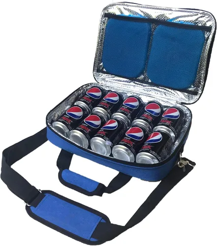 Vista 11 de Red Suricata Hielera delgada aislada, ultrafina, plana, pequeña bolsa de almuerzo para 10 latas de bebidas, 2 paquetes de hielo reutilizables Negro