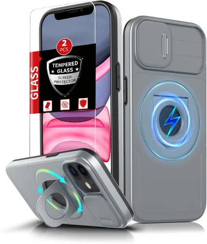 Vista 99 de Funda magnética para iPhone 11 Pro compatible con carga inalámbrica MagSafe, con 2 protectores de pantalla, anillo kickstand de 360° integrado +