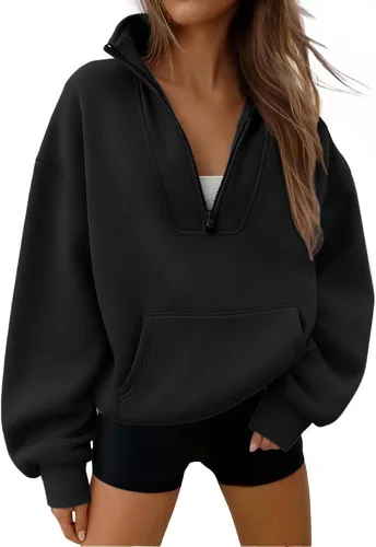 Vista 18 de Trendy Queen - Sudaderas con medio cierrey capucha de gran tamaño, comoda, extragrande, para otoño, Y2K, ropa de invierno, 2024 Gris