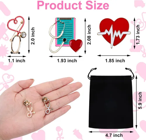Vista 2 de 20 piezas de alfileres esmaltados para enfermera, bonitos alfileres de broche inspiradores de dibujos animados, insignias de esmalte de doctor
