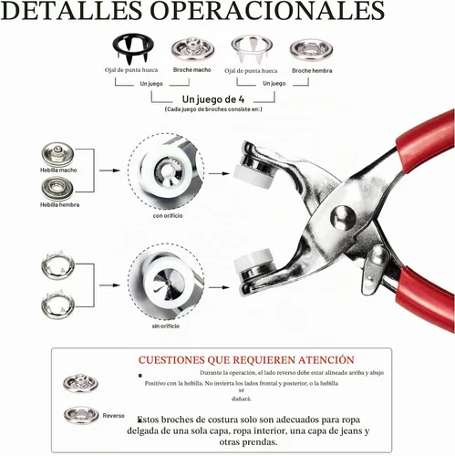 Vista 3 de Kit de botones a presión 100 unidades, kit de cierres a presión de 9,5 mm con alicates, kit de broches de metal con herramienta, juego de Colorido