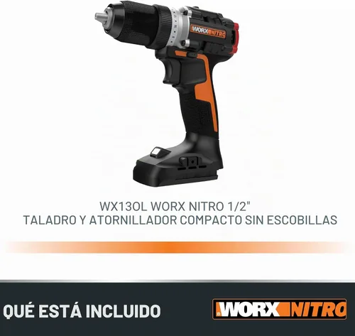 Vista 5 de Worx Nitro - Taladro percutor inalámbrico de 20V de 1/2" con motor sin escobillas, compacto y ligero de solo 6" y 3 libras, compatible con Power
