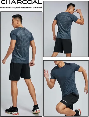Vista 4 de Paquete de 5 camisetas de manga corta, con cuello redondo y de secado rápido para hombre, camisetas deportivas para correr, entrenar o ir al gimnasio