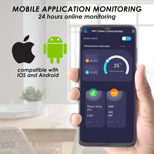 Vista 4 de Controlador inteligente de pH/ORP con monitoreo y dosificación remota a través de aplicación, medidor 3 en 1 de pH/ORP/Temp con sondas reemplazables