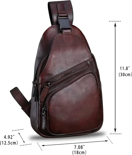 Vista 5 de LRTO Bolso de cuero genuino para hombres y mujeres, estilo vintage, de cuero auténtico, bandolera de hombro, bolso cruzado en el pecho, Café, Único