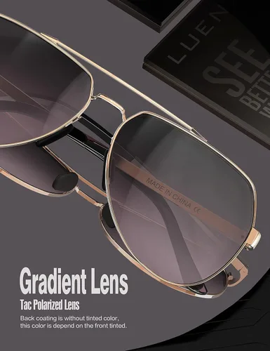 Vista 7 de Lentes para aviador Luenx polarizados, para hombres y mujeres, con armazón de metal grande, protección UV 400
