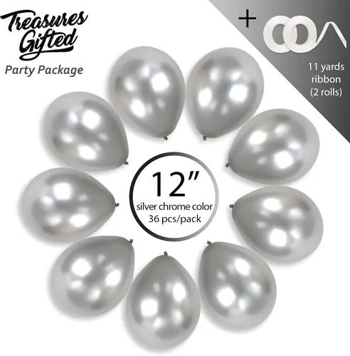 Vista 2 de Treasures Gifted Globos plateados metálicos cromados, globos metálicos grandes de 12 pulgadas, globos metálicos cromados metálicos, globos plateados