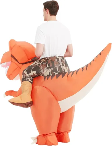 Vista 7 de GOOSH Disfraz inflable de dinosaurio para adultos que montan en T Rex Air Blow Up divertido disfraz de fiesta de Halloween cosplay