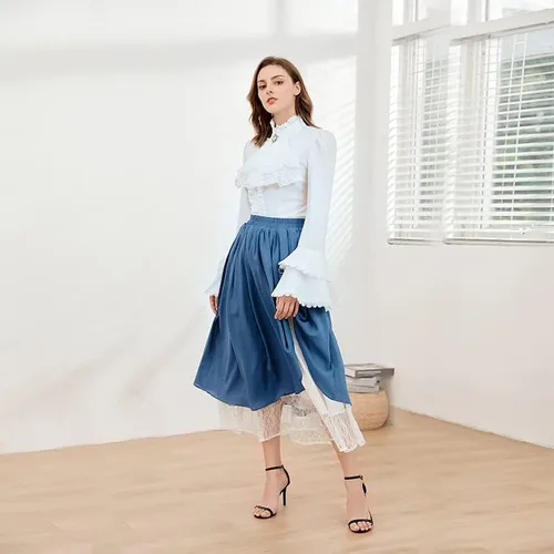 Vista 3 de Vestido midi de cintura elástica vintage para mujer