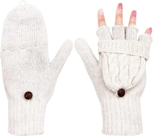 Vista 119 de Beurlike Guantes de invierno para mujer, de lana cálida, a prueba de viento, convertibles, sin dedos