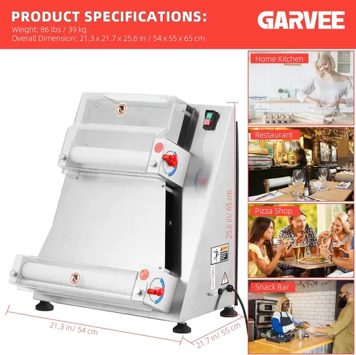 Vista 5 de Towallmark - Rodillo de masa de pizza comercial, máximo 16 pulgadas, rodillo eléctrico automático de masa de pizza de 370 W, acero inoxidable