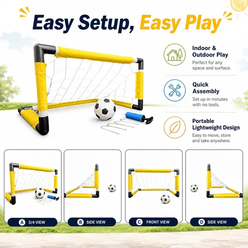 Vista 3 de Juego de portería de fútbol para niños con pelota, bomba y red, juguete deportivo portátil al aire libre para diversión de verano, fácil