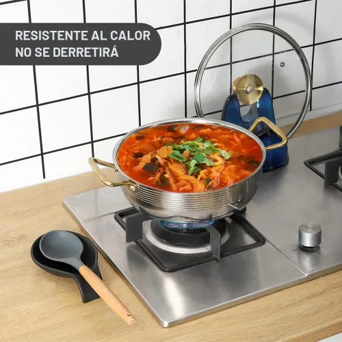 Vista 3 de Nihow Soporte de cuchara de cerámica: 4 pulgadas de soporte estable para utensilios - Soporte de cuchara resistente al calor para encimera de negro