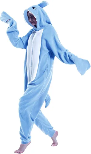 Vista 5 de dressfan - Pijama y disfraz de dibujos animados, unisex, de tiburón gris, para adultos, niños, adolescentes, mujeres y hombres