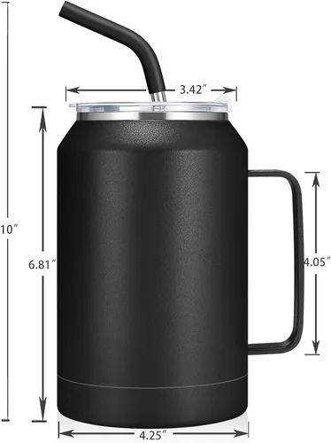 Vista 5 de zenbo - Vaso de acero inoxidable aislado al vacío con asa, tapa y popote, mantiene las bebidas frías hasta 36 horas, cuerpo a prueba de sudor, apto