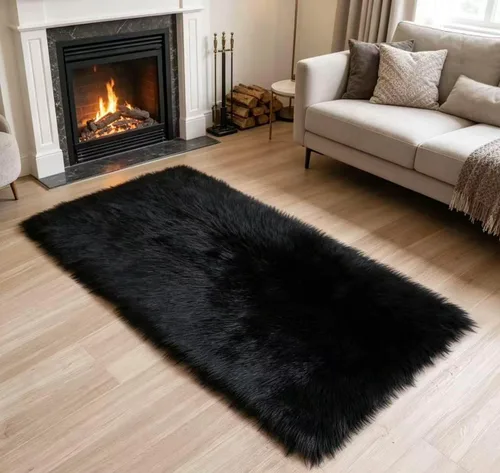 Vista 25 de Alfombra de piel sintética de 2 x 6 pies, color beige, lavable a máquina, súper suave, esponjosa, alfombra de piel de oveja mullida para dormitorio