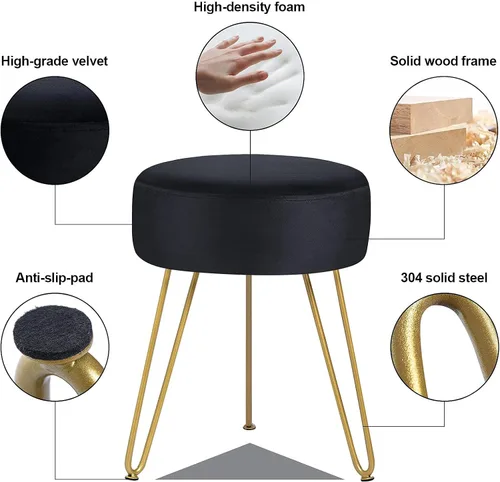 Vista 8 de GERANT Taburetes de tocador multifuncionales – Taburete otomano redondo de terciopelo moderno – Taburete tapizado – Taburete de mesa auxiliar