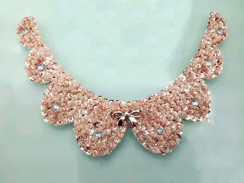 Vista 3 de Vpang Blusa desmontable collar falso lentejuelas flor perla collar gargantilla Peter Pan