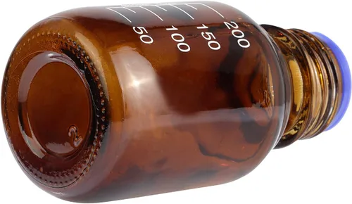 Vista 7 de 10 piezas de vidrio de borosilicato ámbar 8.5 fl oz graduado redondo laboratorio reactivo medios/botella de almacenamiento con tapa de rosca naranja