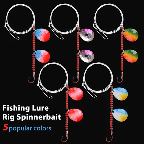 Vista 5 de OROOTL Walleye Rigs Kit, 6pcs Walleye Fishing Lures Crawler Harness Colorado Spinner Blade Pre-Rigged Live Bait Rigs Spinnerbaits Freshwater