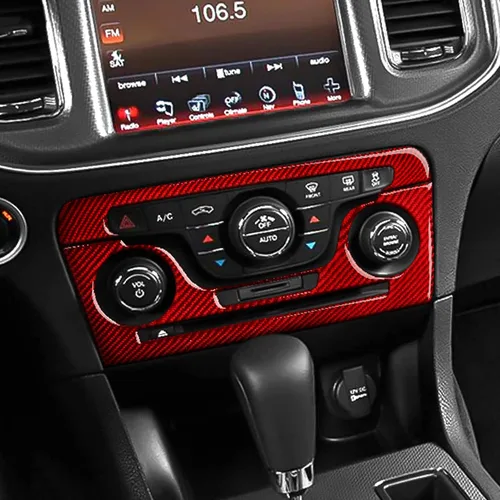 Vista 8 de Para 2011 2012 2013 2014 Dodge Charger Accesorios Consola central Aire Acondicionado Interruptor de Volumen Panel de Fibra de Carbono Pegatina